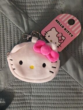 Hello Kitty White Plush Coin Purse with Pink Bow Keychain